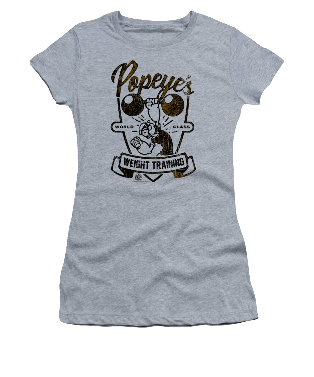 Popeye Women's T-Shirt featuring the digital art Popeye - Weight Training by Brand A