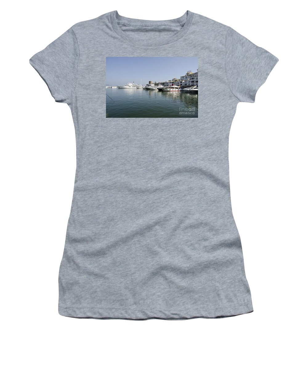 Marbella Women's T-Shirt featuring the photograph Port of Puerto Banus with yachts by Perry Van Munster