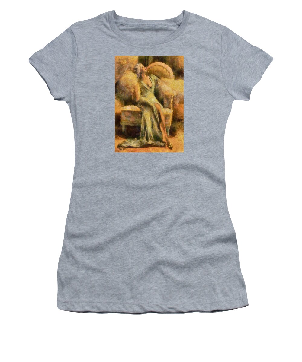 Portrait Women's T-Shirt featuring the digital art Portrait of Jean Harlow by Charmaine Zoe
