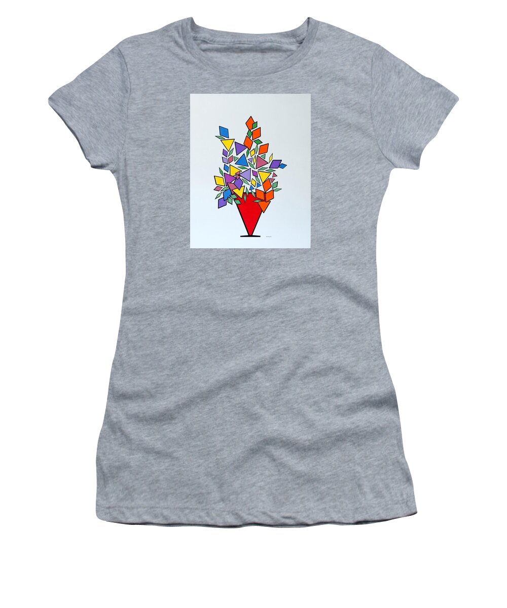Botanical Women's T-Shirt featuring the painting Potted Blooms Triangle by Thomas Gronowski