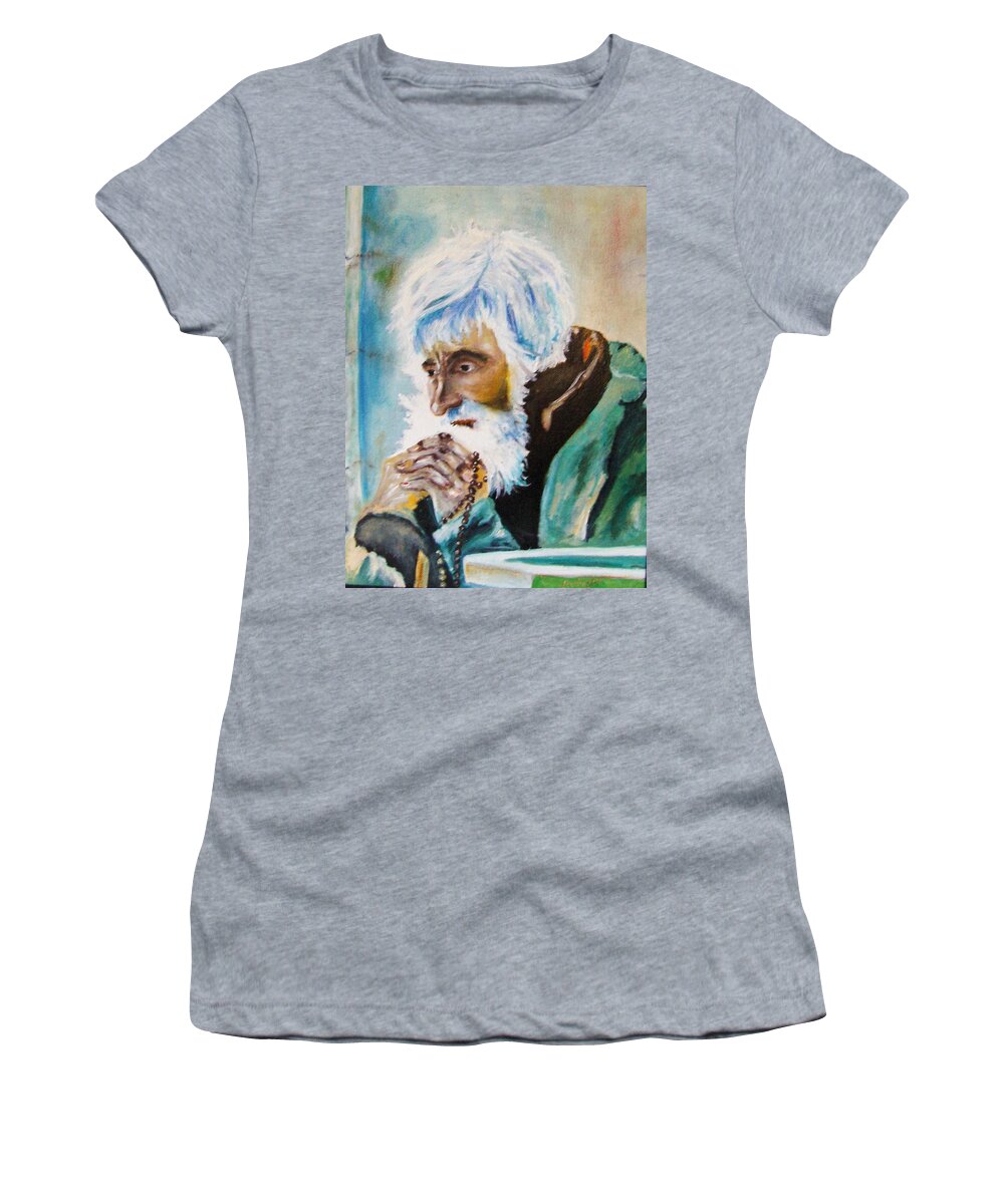 Art Women's T-Shirt featuring the painting Praying Old Man by Ryszard Ludynia