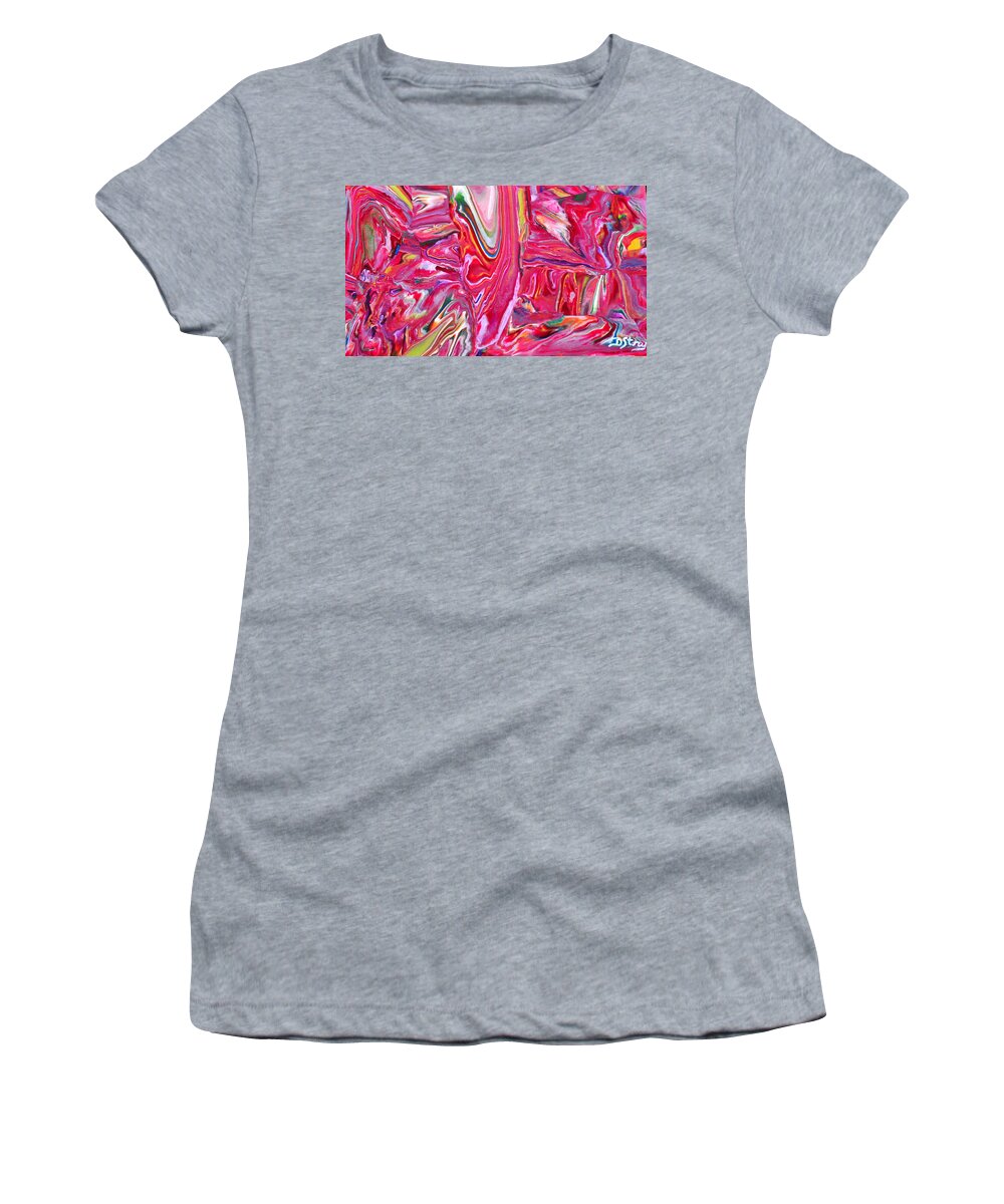 Abstract Women's T-Shirt featuring the mixed media Pretty in Pink by Deborah Stanley