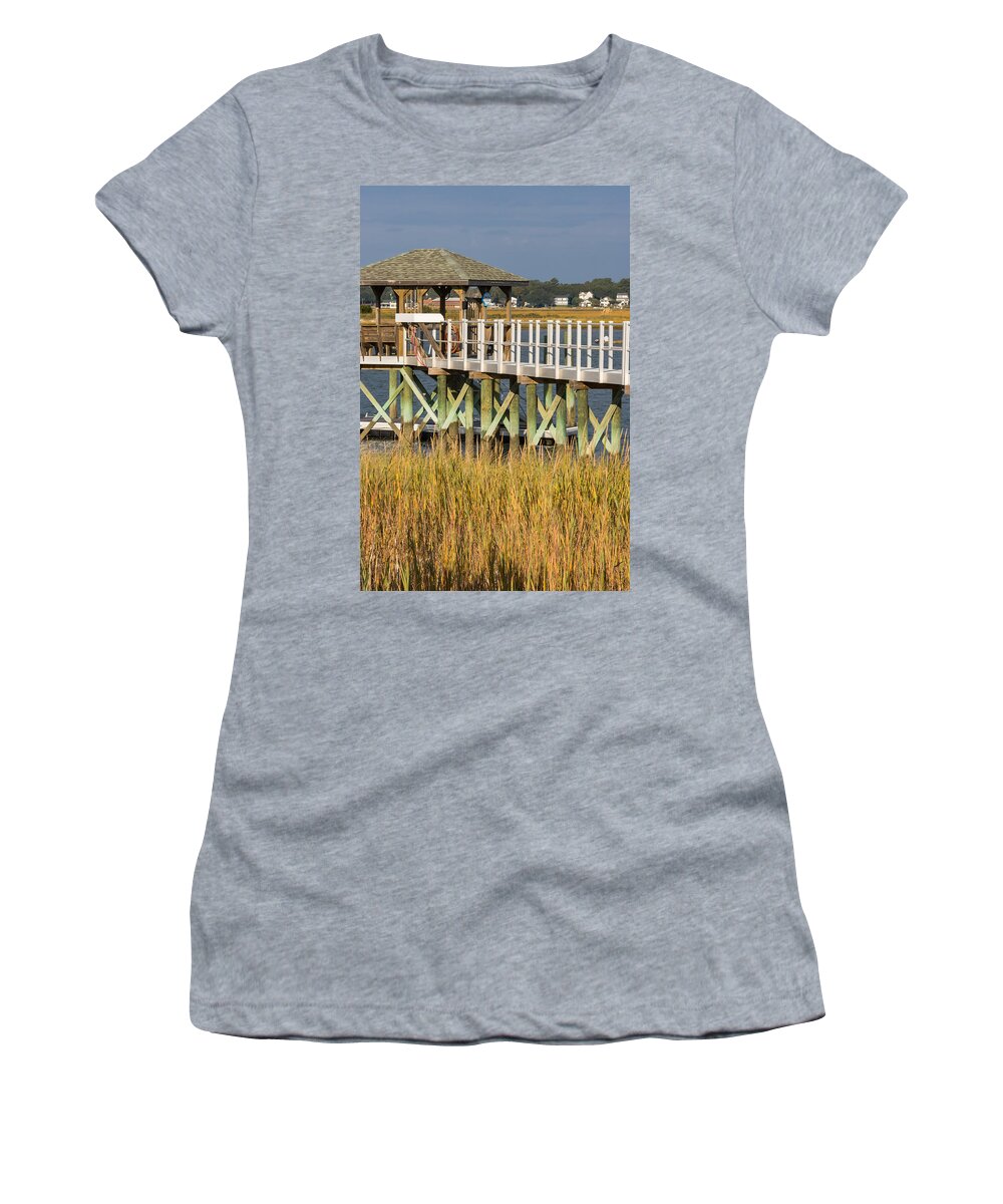 Beach Houses Women's T-Shirt featuring the photograph Private Dock Patterns by Ed Gleichman