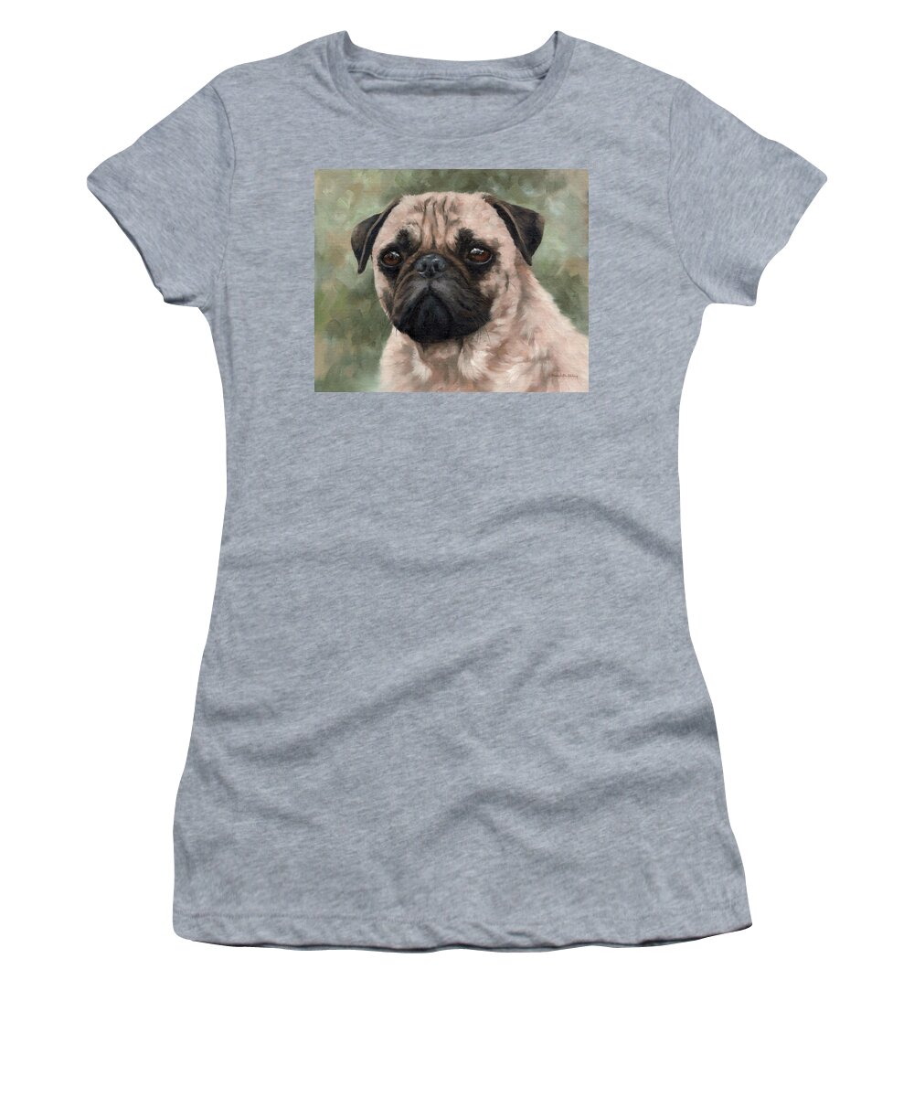 Pug Women's T-Shirt featuring the painting Pug Portrait Painting by Rachel Stribbling