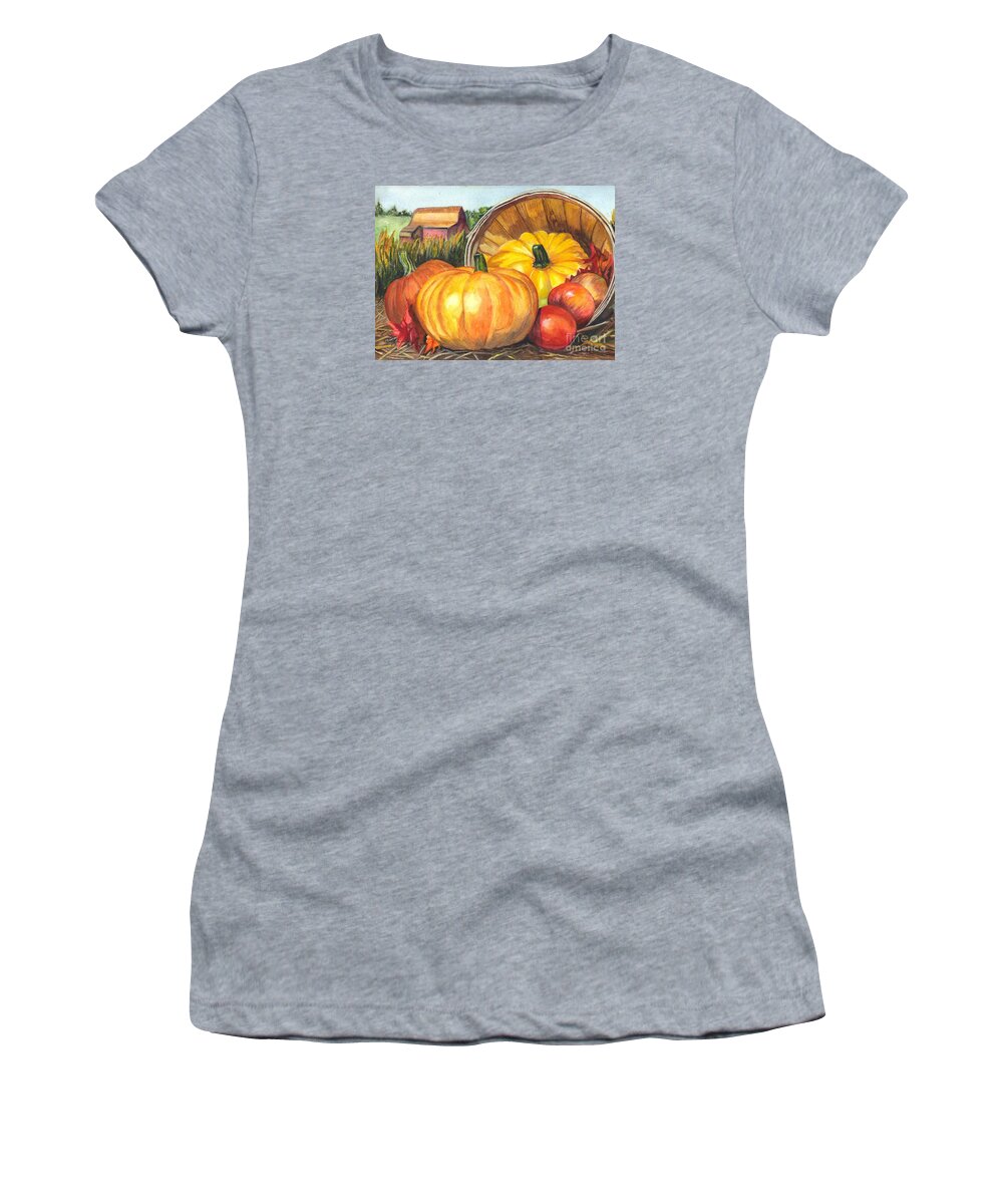 Pumpkin Women's T-Shirt featuring the painting Pumpkin Pickin by Carol Wisniewski