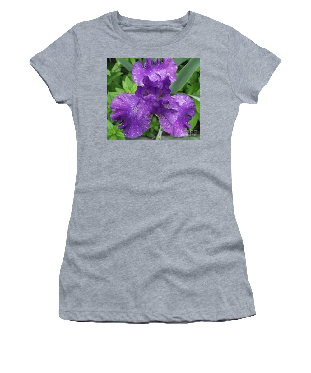 Purple Flower Women's T-Shirt featuring the photograph Purple Iris After The Rain by Michelle Welles