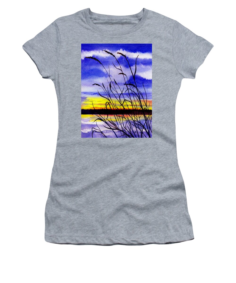 Watercolor Women's T-Shirt featuring the painting Purple Sunset by Brenda Owen