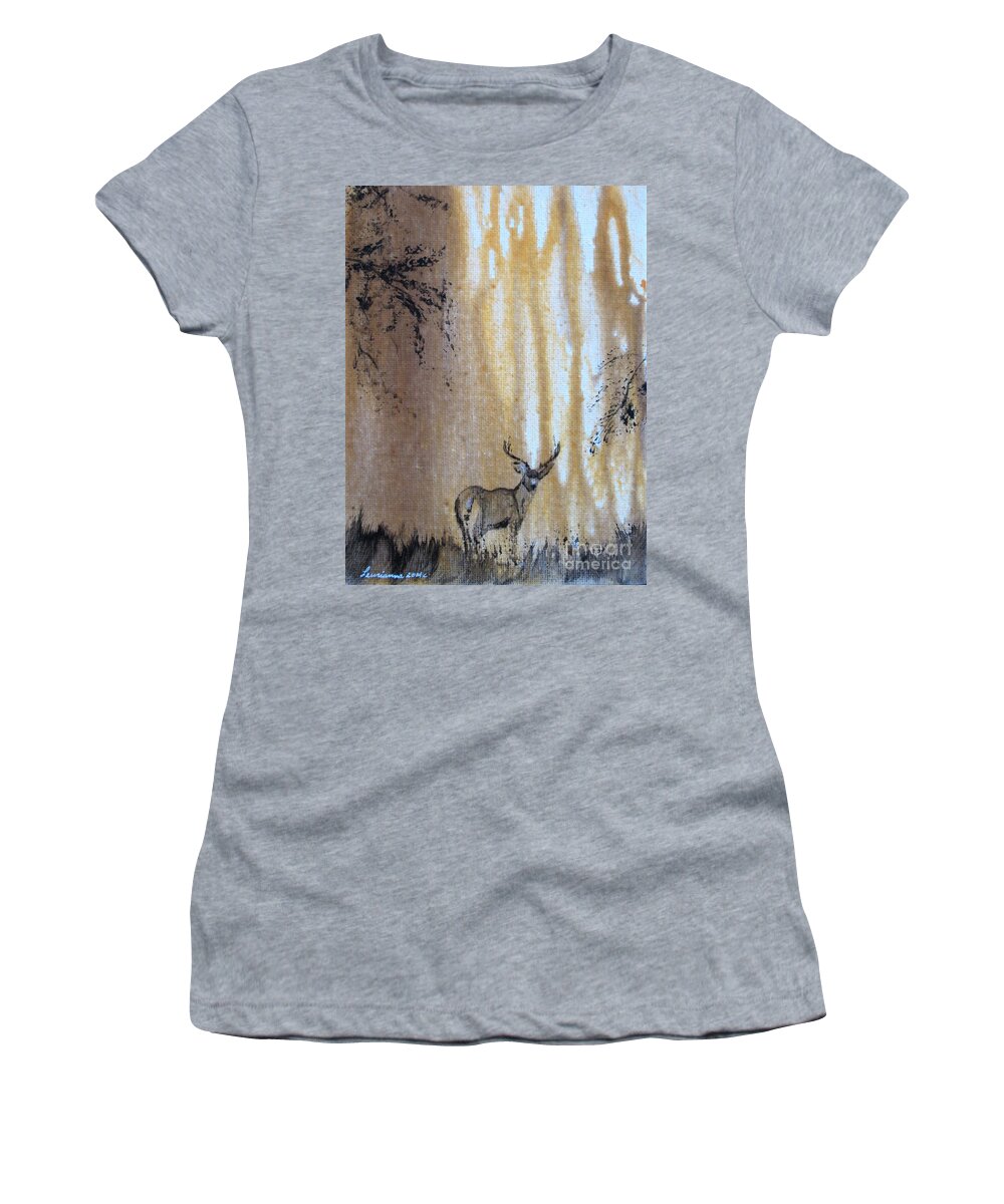 Buck Women's T-Shirt featuring the painting Quiet Time2 by Laurianna Taylor