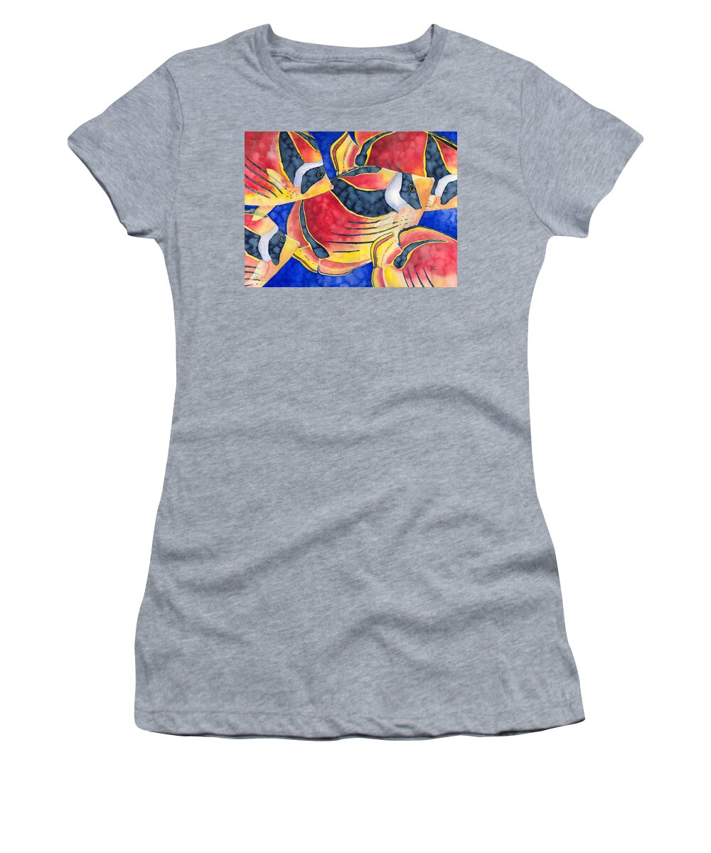 Butterflyfish Women's T-Shirt featuring the painting Raccoon Butterflyfish by Pauline Walsh Jacobson