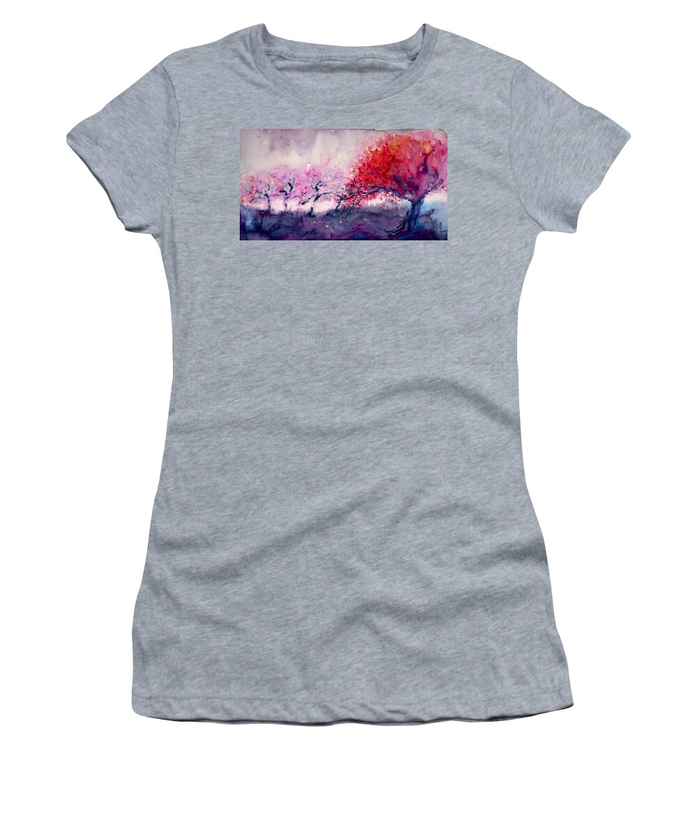 Radiant Orchard Women's T-Shirt featuring the painting Radiant Orchard by Beverley Harper Tinsley