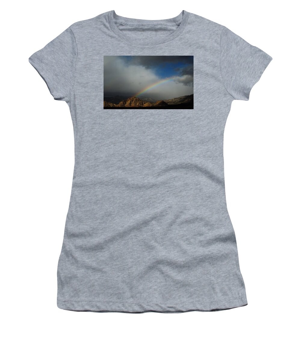 Rainbow Women's T-Shirt featuring the photograph Rainbow Over Red Rock Canyon by Alan Socolik