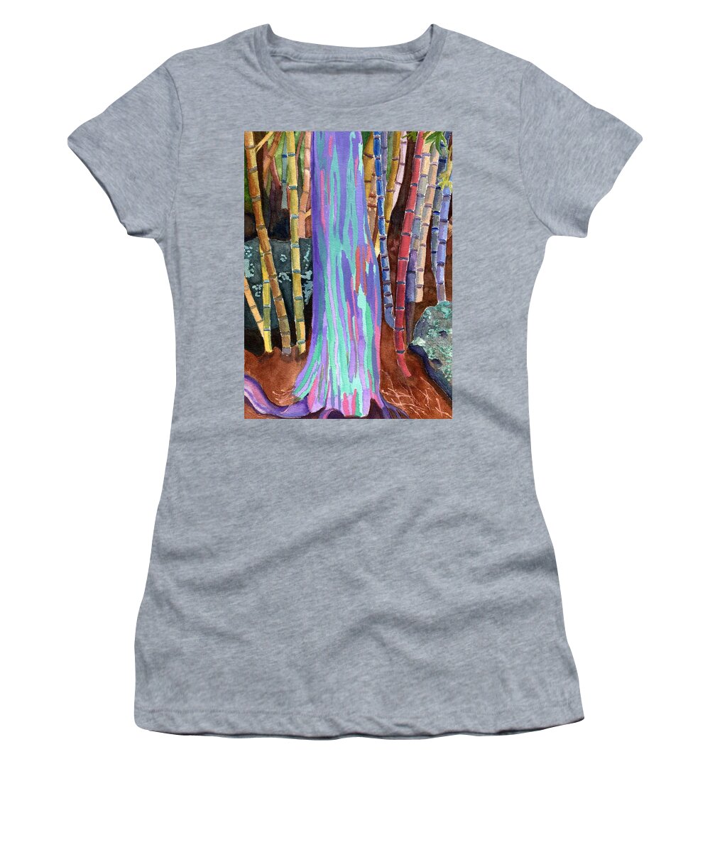 Rainbow Eucalyptus Women's T-Shirt featuring the painting Rainbow Tree by Lynne Reichhart