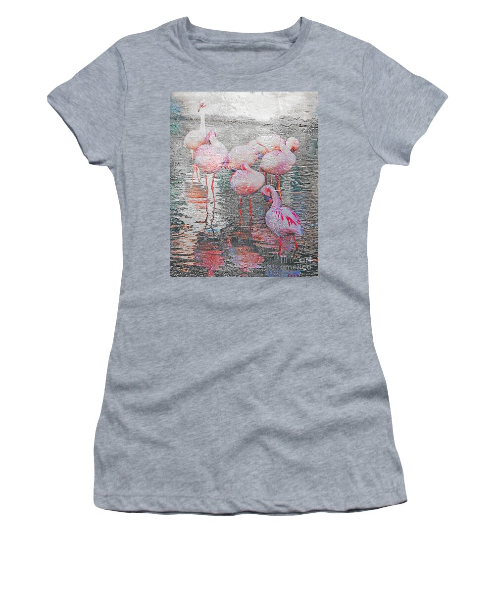 Water Women's T-Shirt featuring the photograph Rainy Day Flamingos by Lizi Beard-Ward