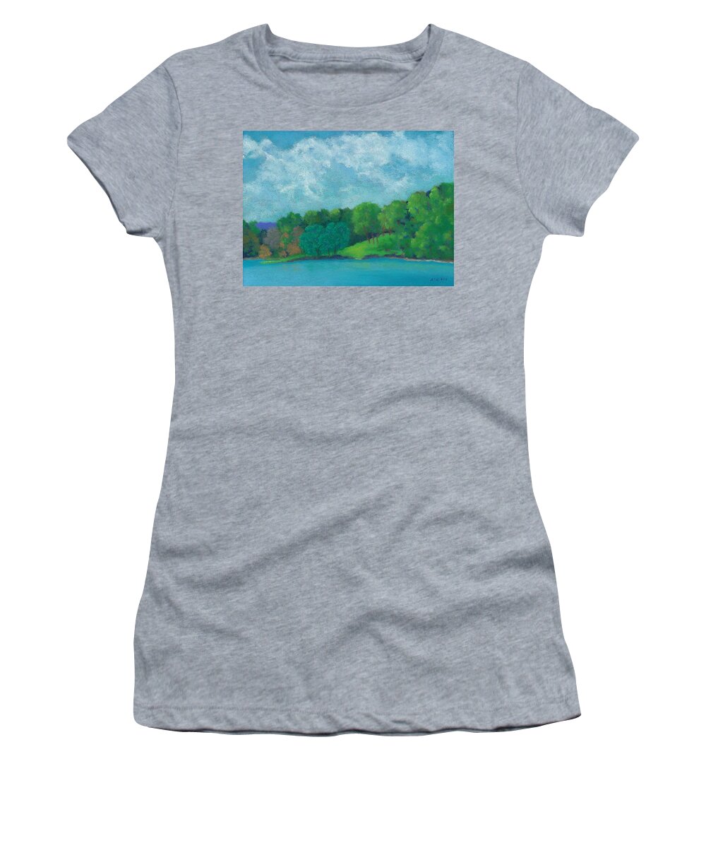 Rhinebeck Women's T-Shirt featuring the pastel Raquel's Morning Walk by Anne Katzeff
