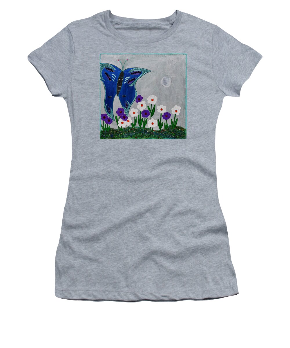 Butterfly Women's T-Shirt featuring the mixed media Reaching For The Moon by Donna Blackhall