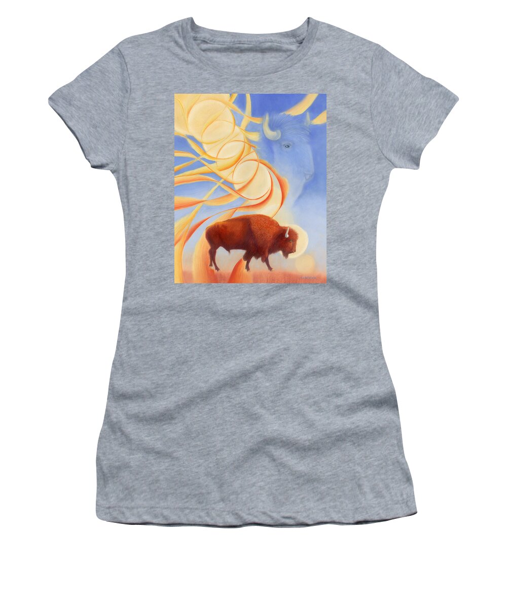 Buffalo Women's T-Shirt featuring the drawing Receiving Buffalo by Robin Aisha Landsong