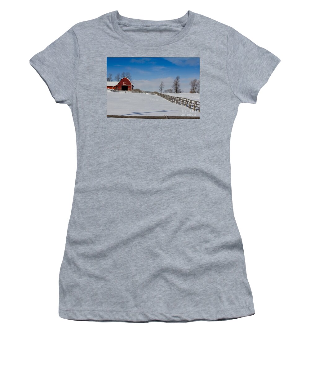 Red Women's T-Shirt featuring the photograph Red Barn by Les Palenik