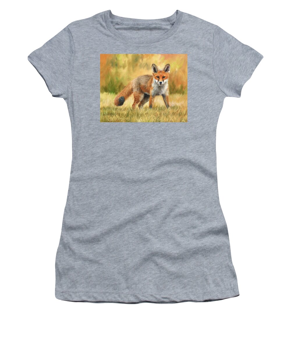 Fox Women's T-Shirt featuring the painting Red Fox by David Stribbling