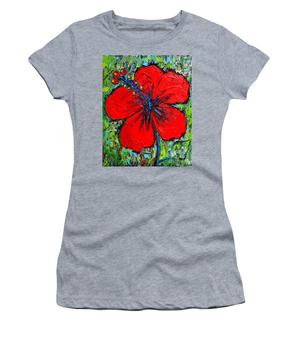 Hibiscus Women's T-Shirt featuring the painting Red Hibiscus by Ana Maria Edulescu