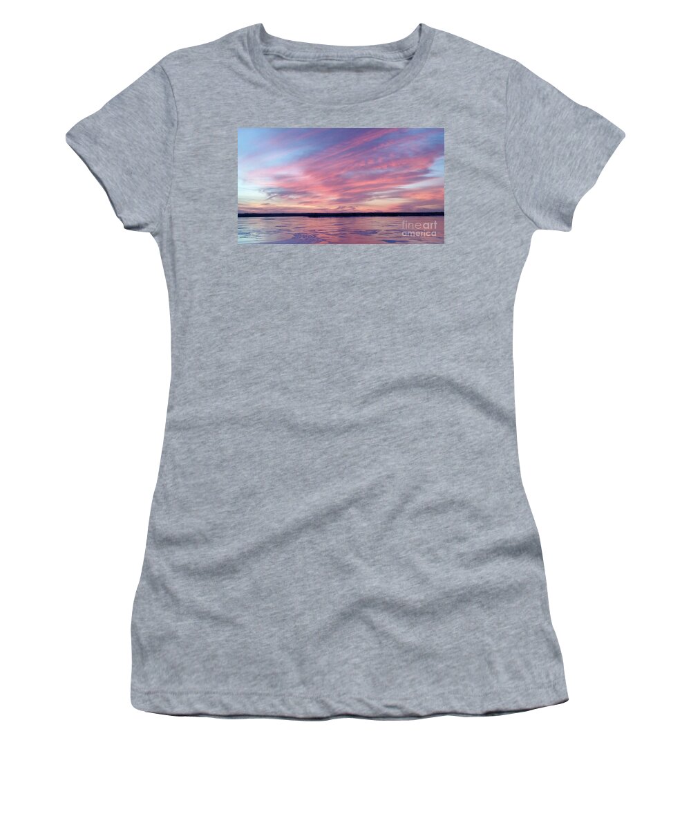 Branched Oak Lake Women's T-Shirt featuring the photograph Reflections in Pink by Caryl J Bohn