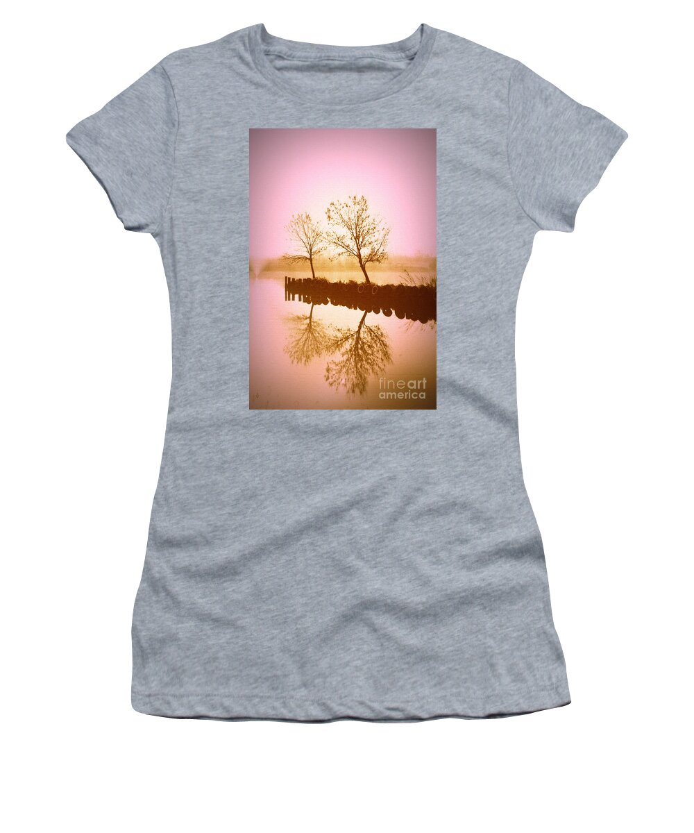 Fall Foggy Morning Women's T-Shirt featuring the photograph Reflective Glow by Julie Lueders 