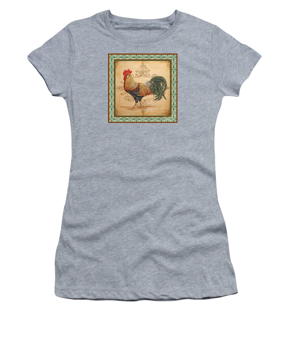 Acrylic Painting Women's T-Shirt featuring the painting Renaissance Rooster-A-GREEN by Jean Plout