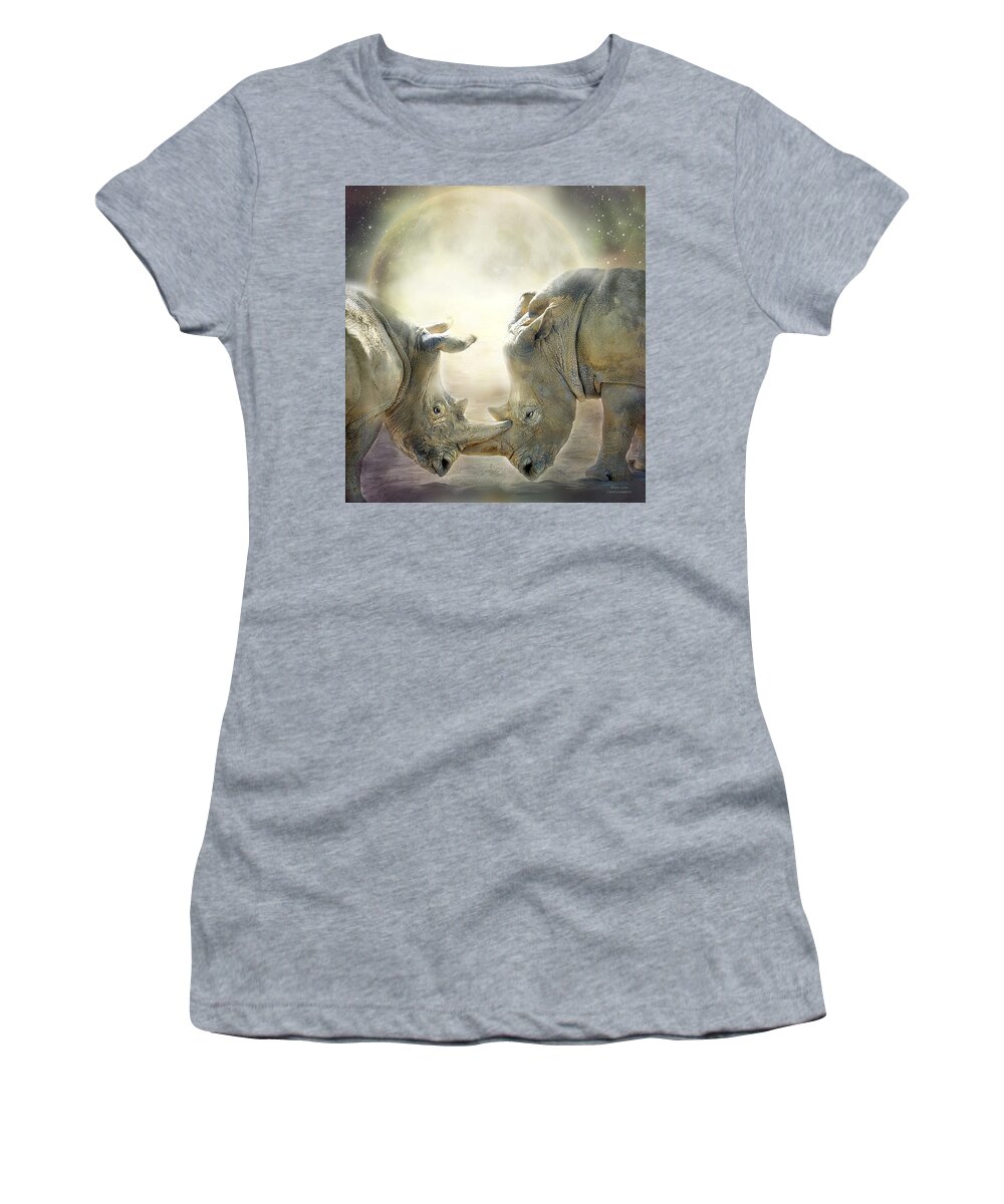 Rhino Women's T-Shirt featuring the mixed media Rhino Love by Carol Cavalaris