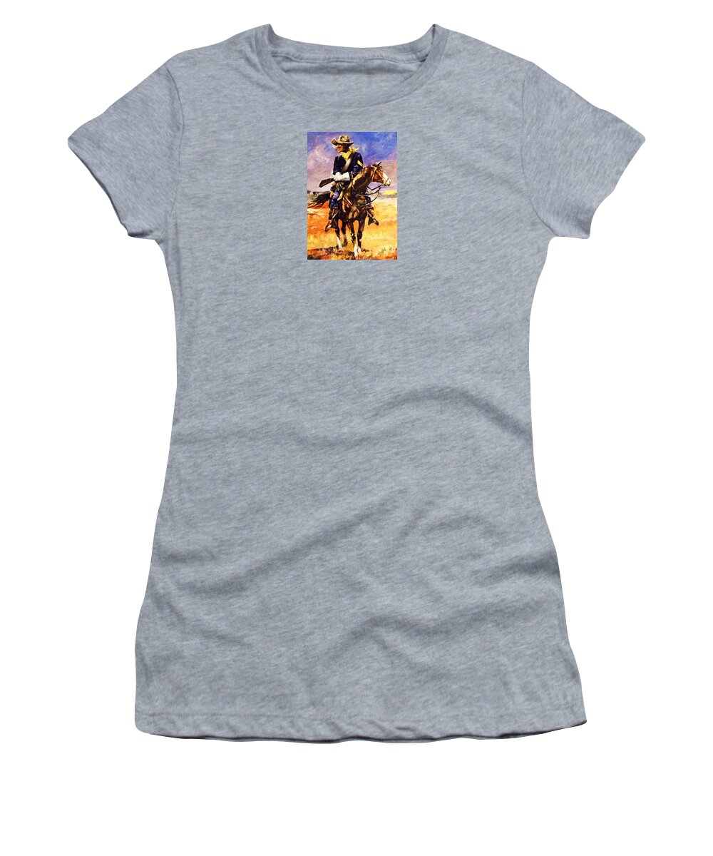 Westerns.cavalry Troopers Women's T-Shirt featuring the painting Riding Point by Al Brown
