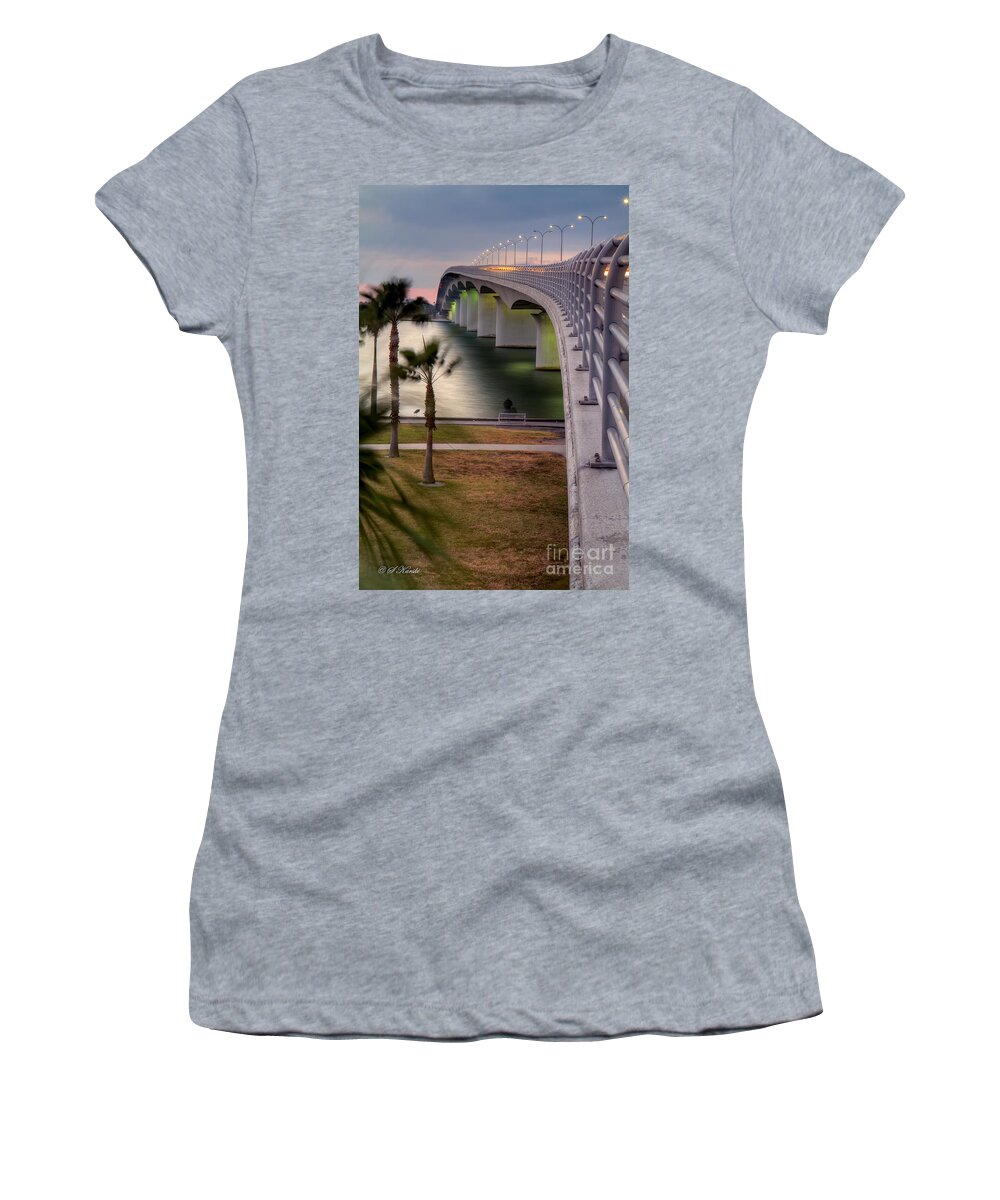 Fl Women's T-Shirt featuring the photograph Ringling Causeway Bridge Overlook by Sue Karski
