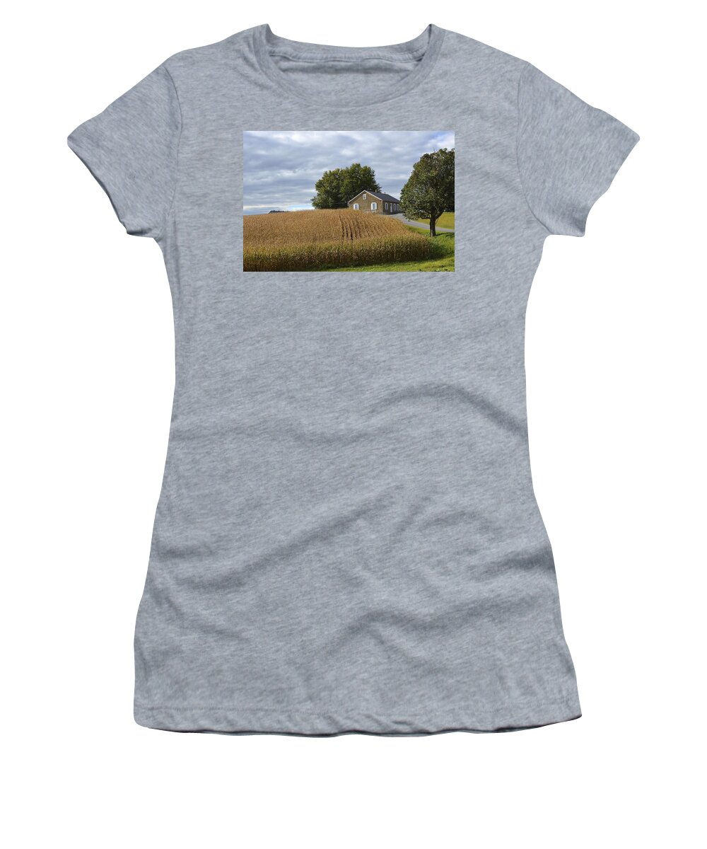 Amish Women's T-Shirt featuring the photograph River Corner Mennonite Church by Tana Reiff