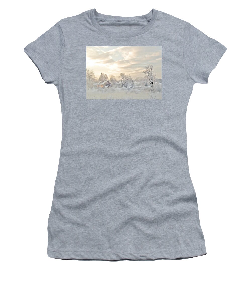 River Women's T-Shirt featuring the photograph River Mist on a Very Cold New Hampshire Morning by Phyllis Meinke