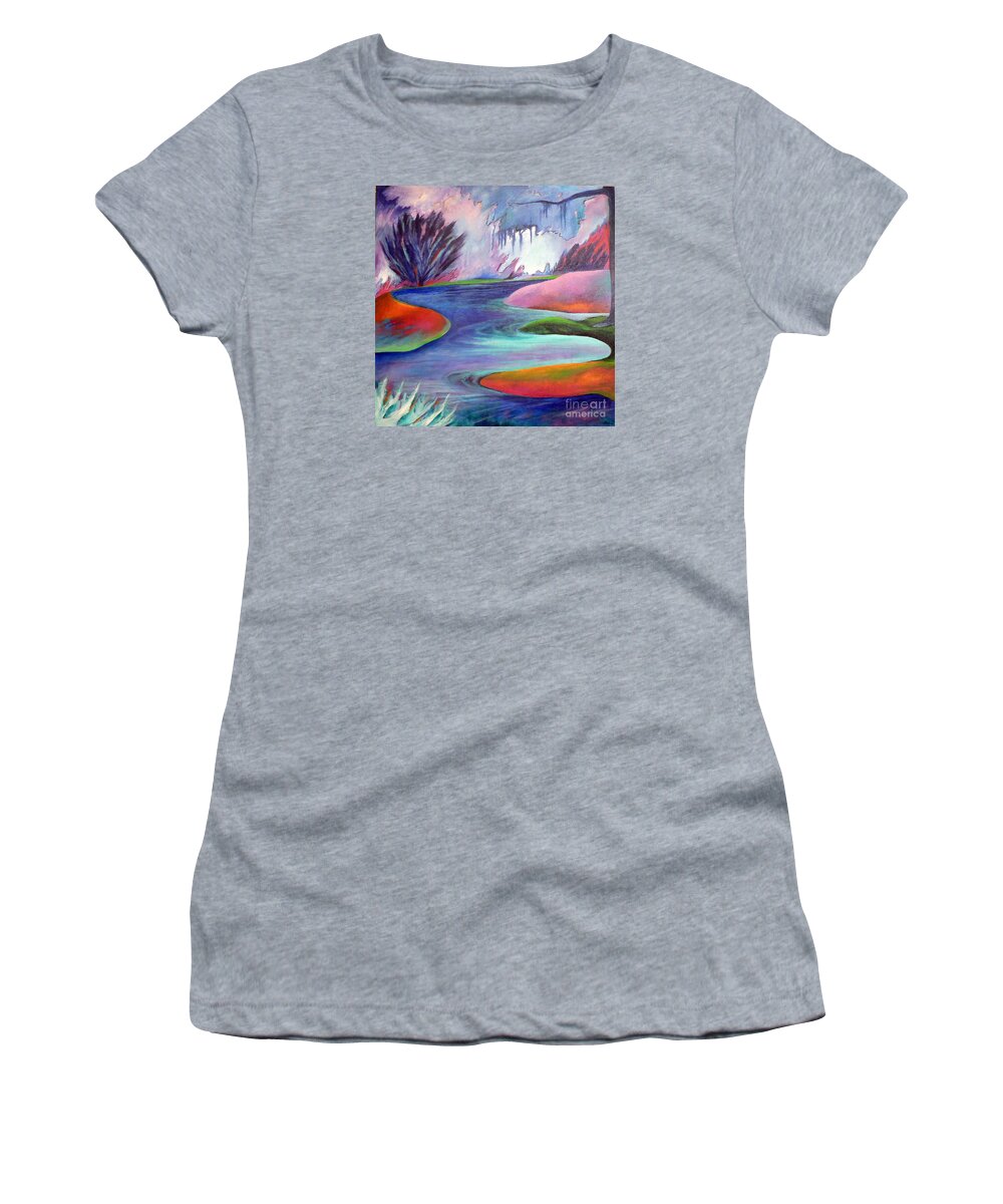 Landscape Women's T-Shirt featuring the painting Blue Bayou by Elizabeth Fontaine-Barr