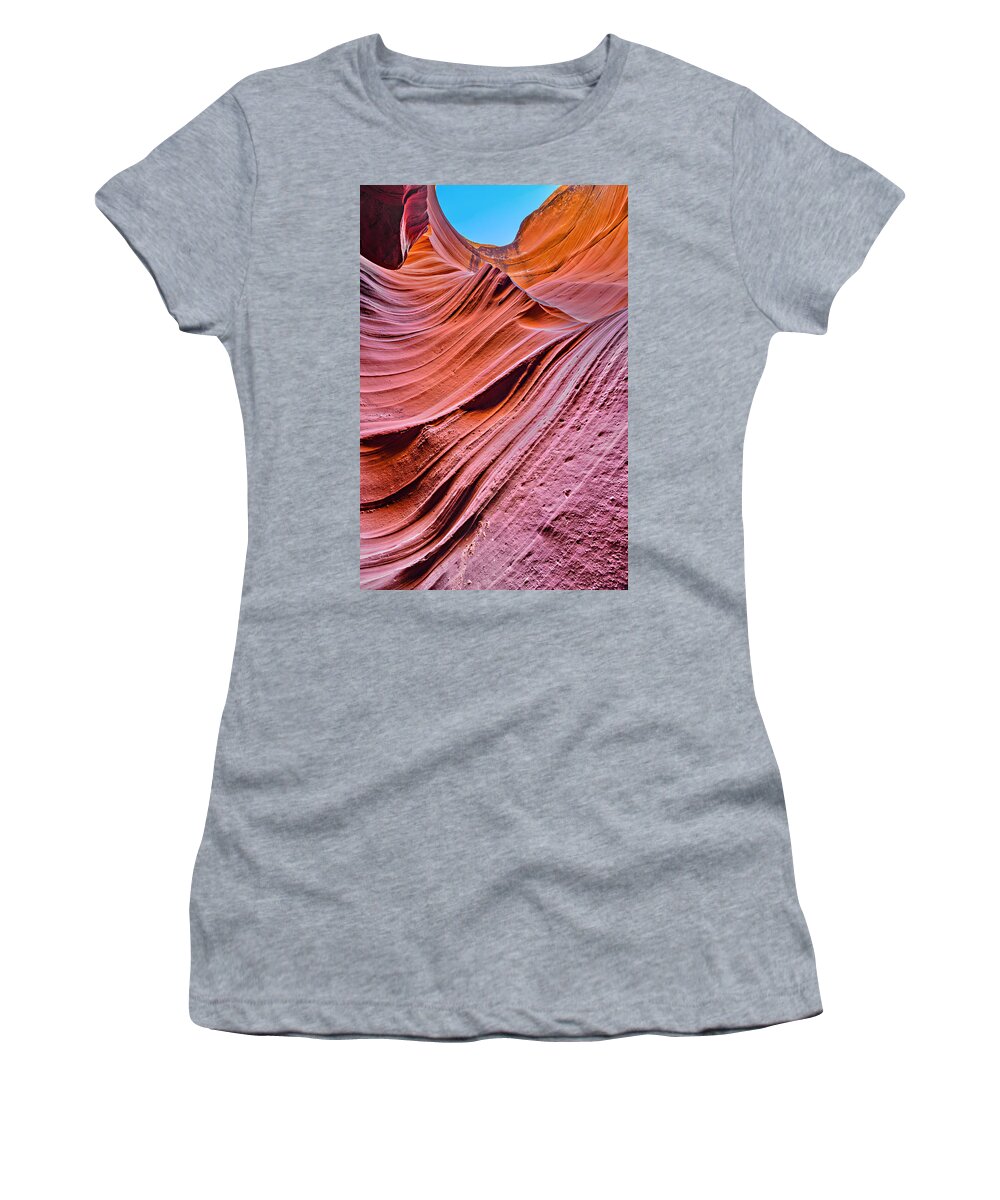 Antelope Canyon Women's T-Shirt featuring the photograph Rock Waves 1 by Jason Chu