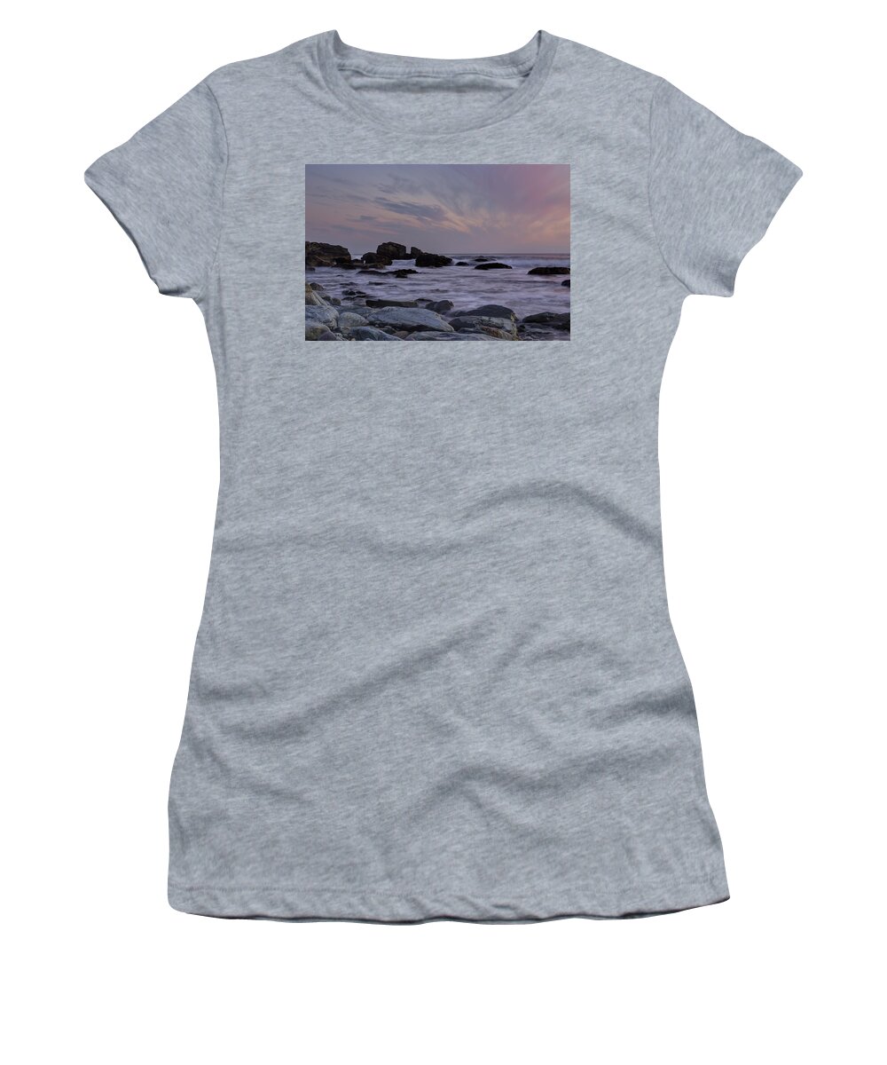 Andrew Pacheco Women's T-Shirt featuring the photograph Rocky Shore of Sachuest by Andrew Pacheco