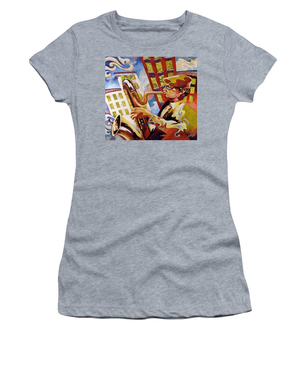 Watercolor Women's T-Shirt featuring the painting Rooftop Baritone by Mick Williams