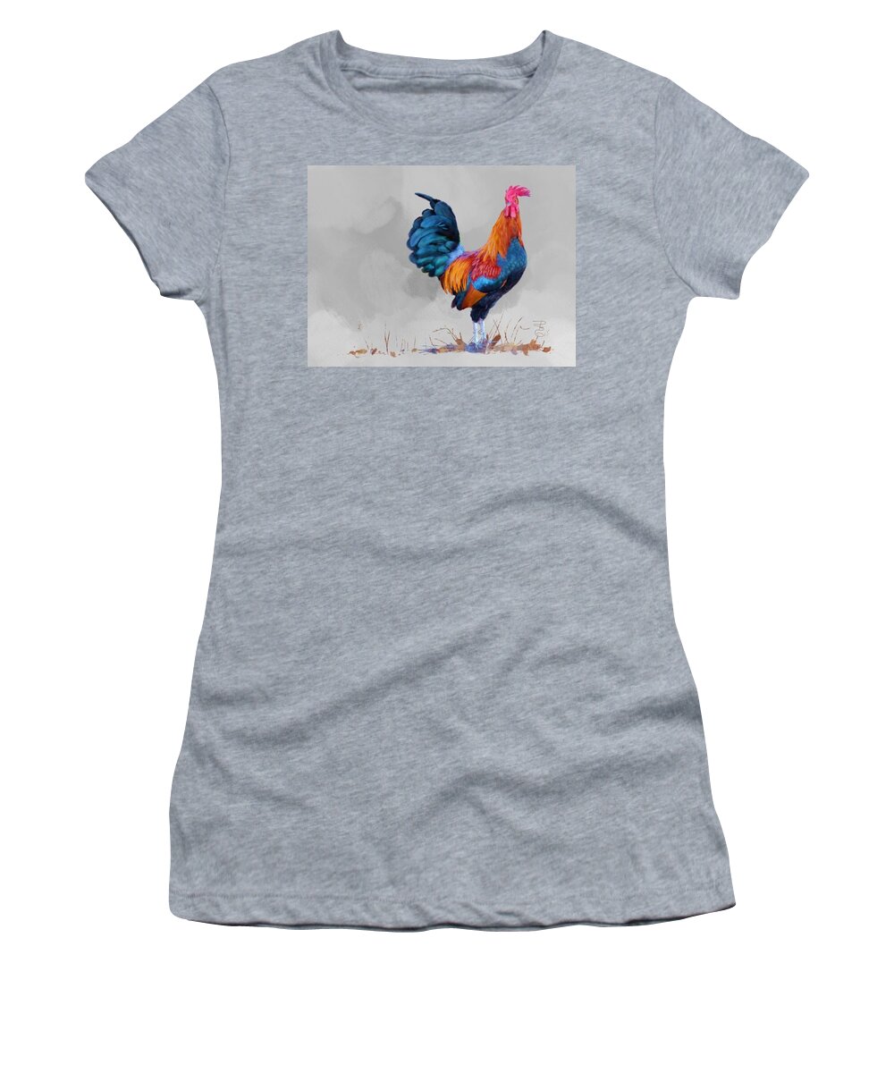 Rooster Women's T-Shirt featuring the digital art Rooster by Debra Baldwin