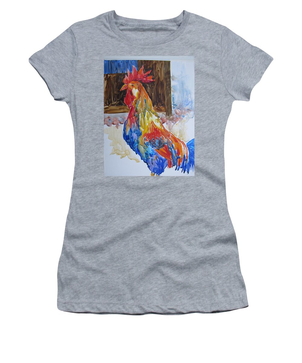 Rooster Women's T-Shirt featuring the painting Rooster by Jyotika Shroff