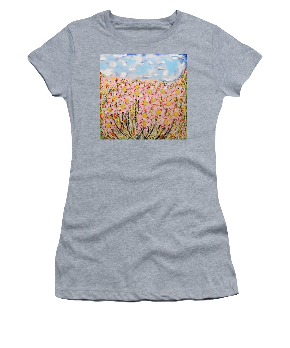Contemporary Women's T-Shirt featuring the painting Rosa Ruby Flower Garden by GH FiLben