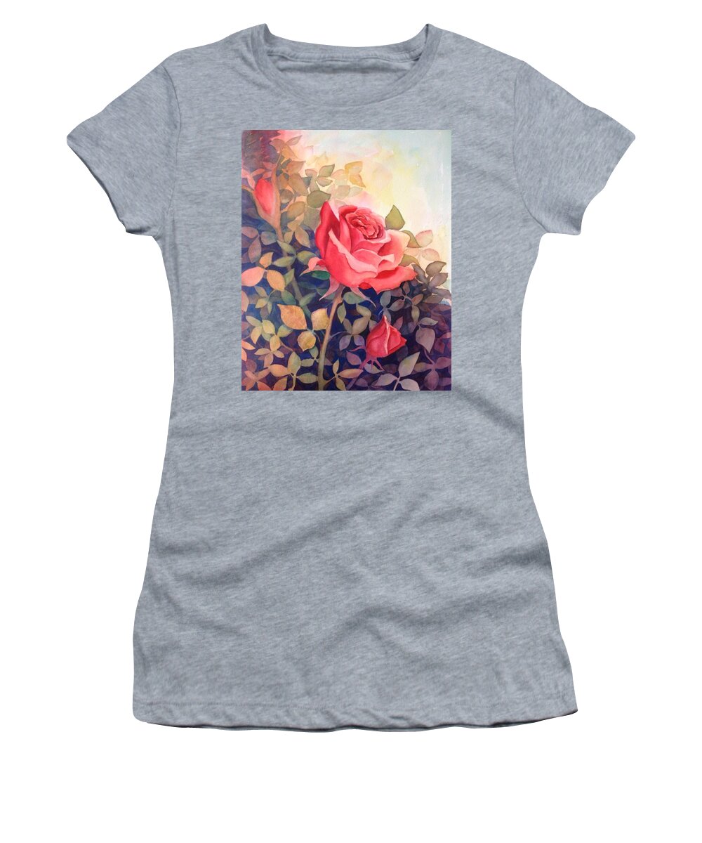Rose Women's T-Shirt featuring the painting Rose On a Warm Day by Marilyn Jacobson