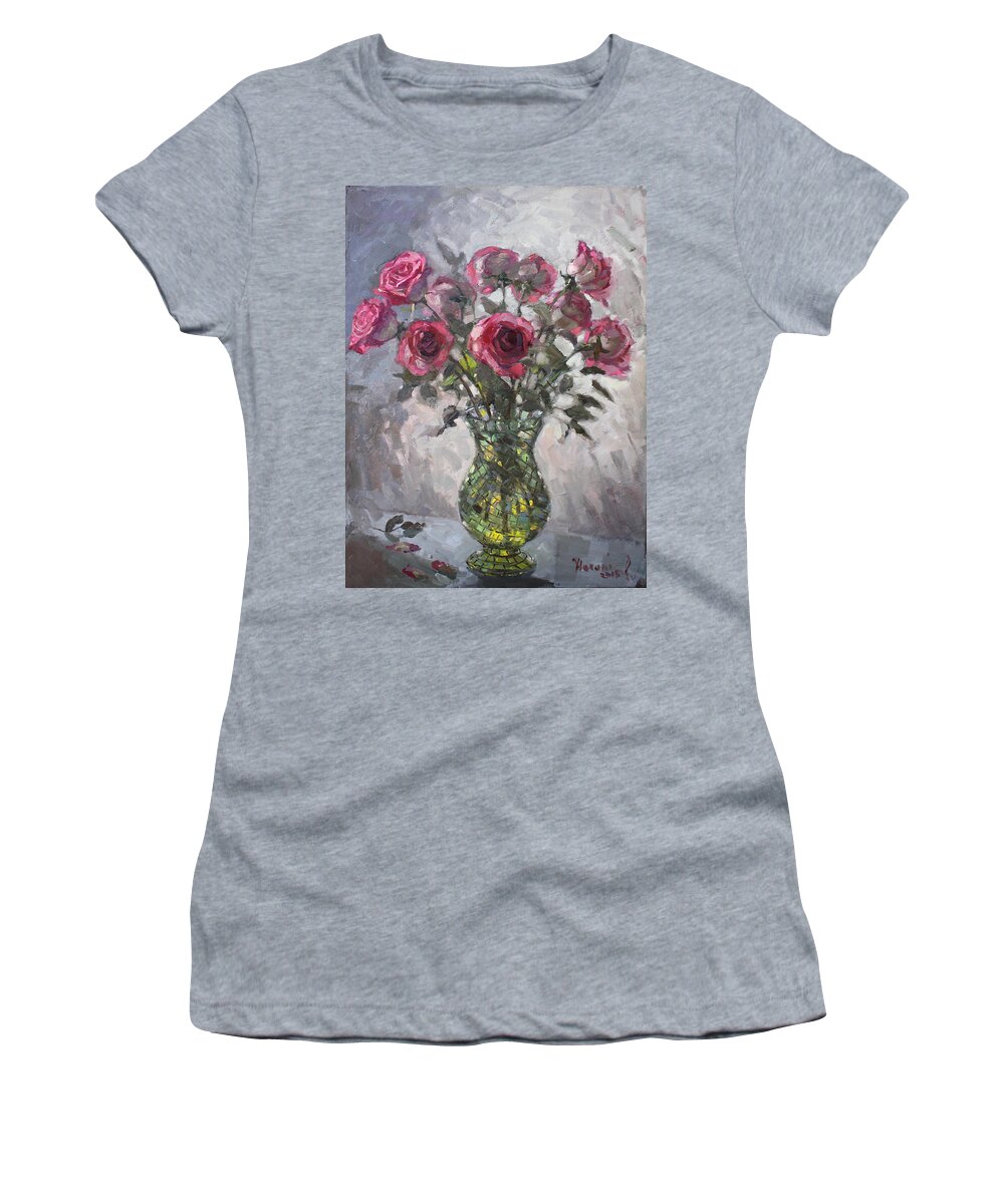 Roses Women's T-Shirt featuring the painting Roses for Viola 2 by Ylli Haruni