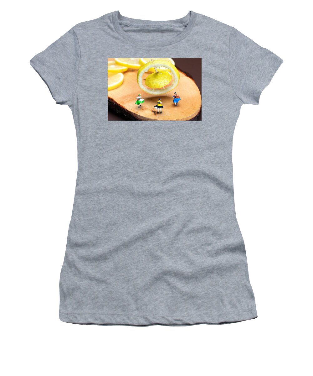 Dancer Women's T-Shirt featuring the photograph Rotating dancers and lemon gyroscope food physics by Paul Ge
