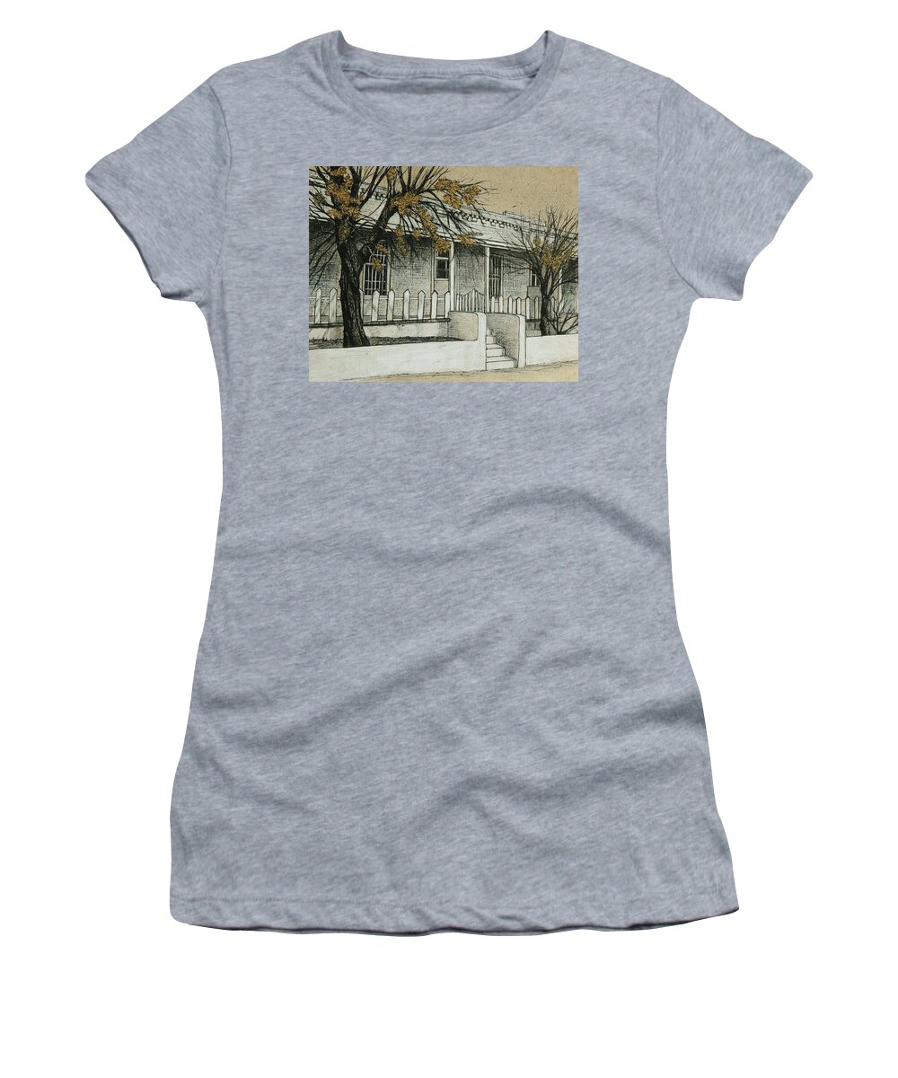 El Paso Scene Women's T-Shirt featuring the drawing Rowhouses on Delta by Candy Mayer