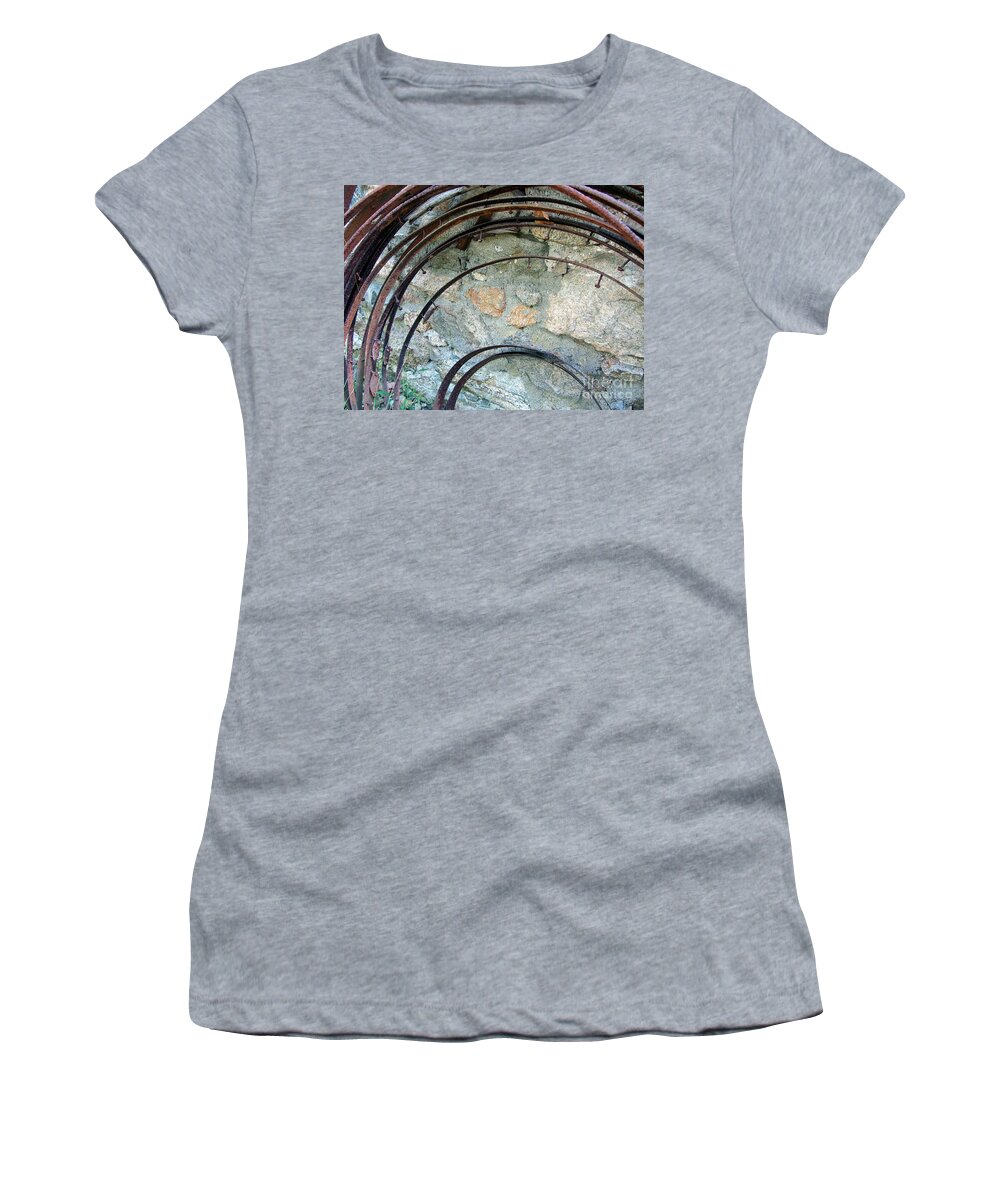 Rust Women's T-Shirt featuring the photograph Rusted Rims - Blacksmith Shop - Waterloo Village by Susan Carella
