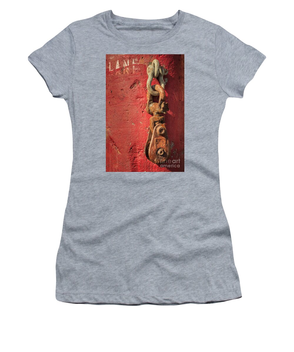Rusty Chain Women's T-Shirt featuring the photograph Rusty Chain On A Concrete Post by James Eddy