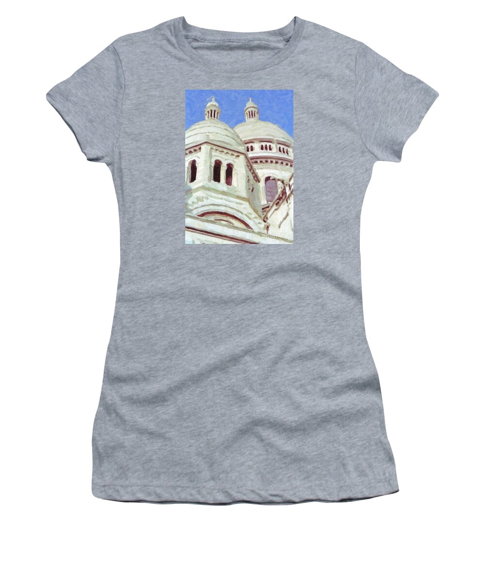 Basilique Du Sacre Coeur De Montmartre Women's T-Shirt featuring the digital art Sacre Coeur detail by Liz Leyden