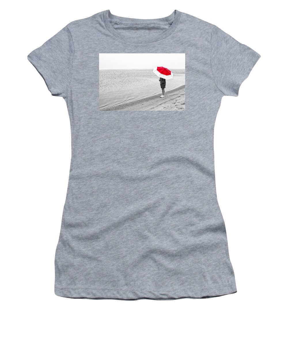 Coastal Women's T-Shirt featuring the photograph Safe Under The Umbrella by Karol Livote