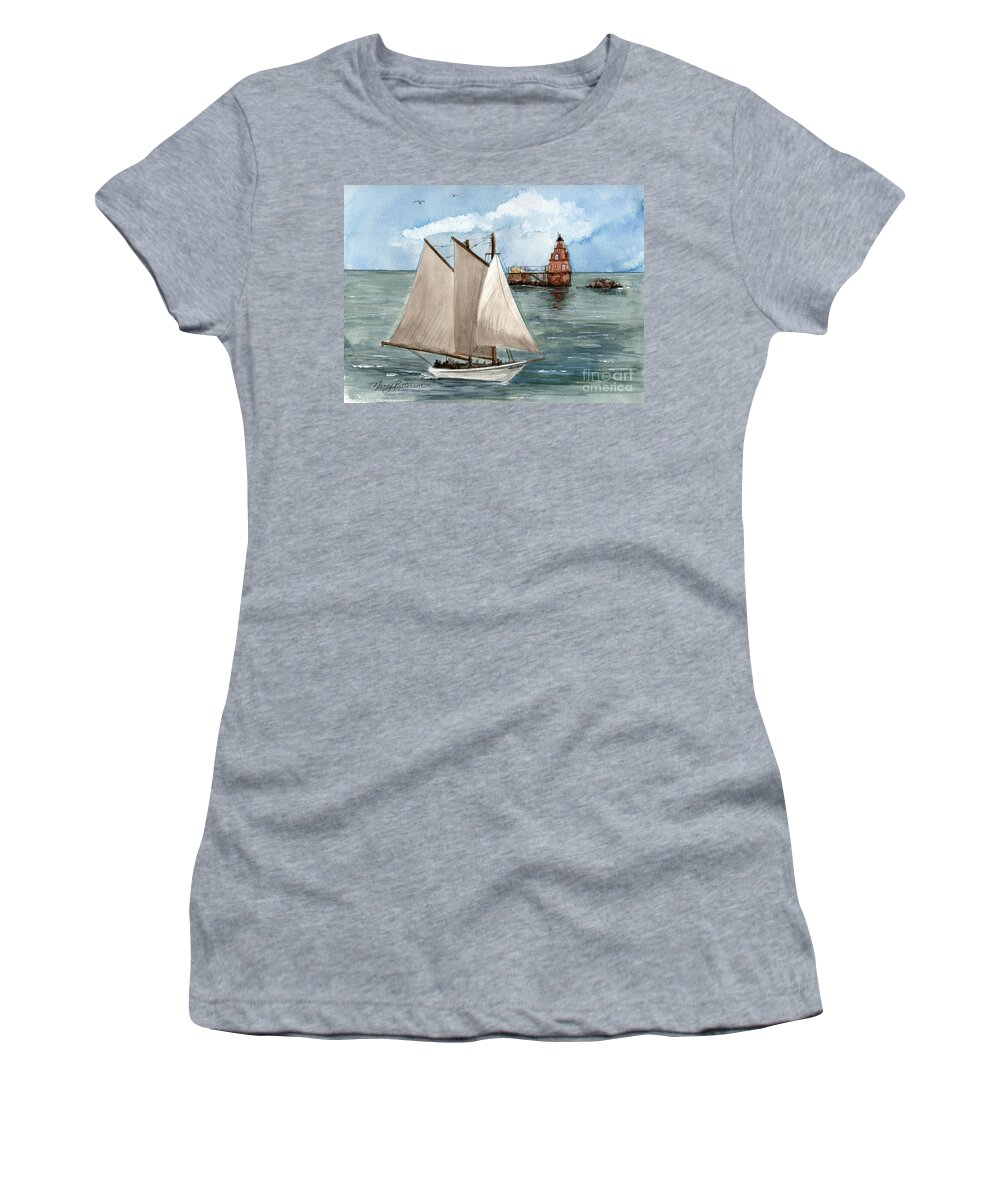 Ship John Shoal Lighthouse Women's T-Shirt featuring the painting Safely Past the Shoal by Nancy Patterson