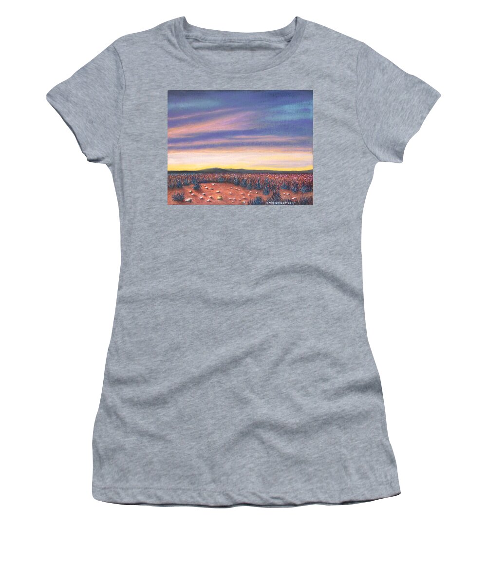 Sagebrush Women's T-Shirt featuring the pastel Sagebrush Sunset C by Michael Heikkinen