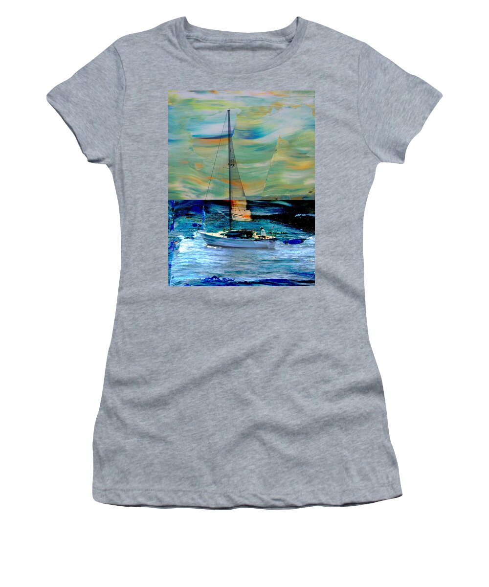 Sailboat Women's T-Shirt featuring the digital art Sailboat and Abstract by Anita Burgermeister