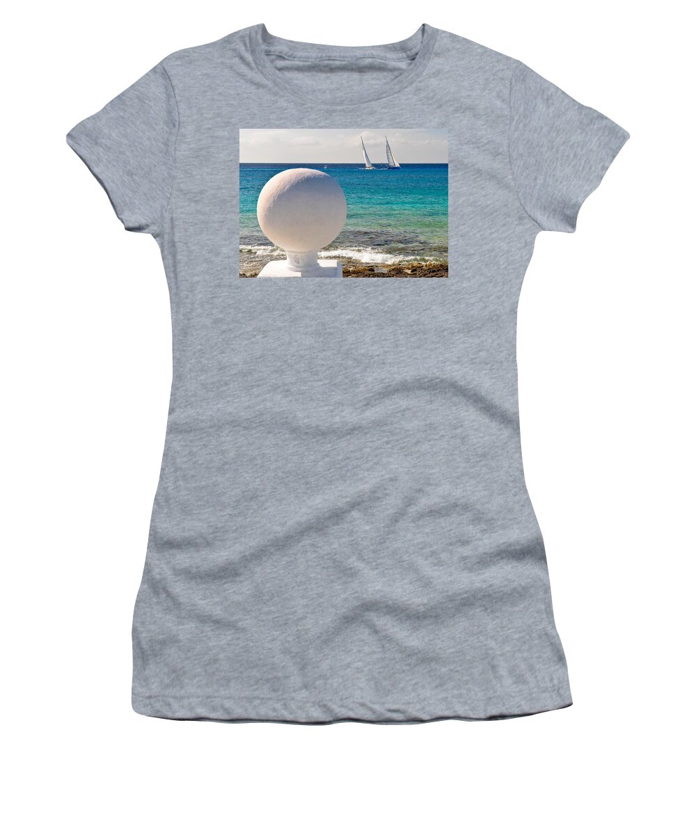 Cozumel Women's T-Shirt featuring the photograph Sailboats Racing in Cozumel by Mitchell R Grosky